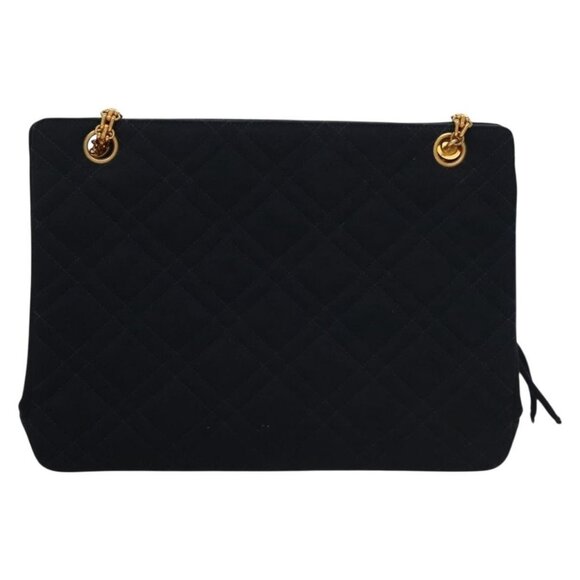 CHANEL Matelasse Chain Shoulder Bag cotton Navy Gold CC Auth - Picture 2 of 16